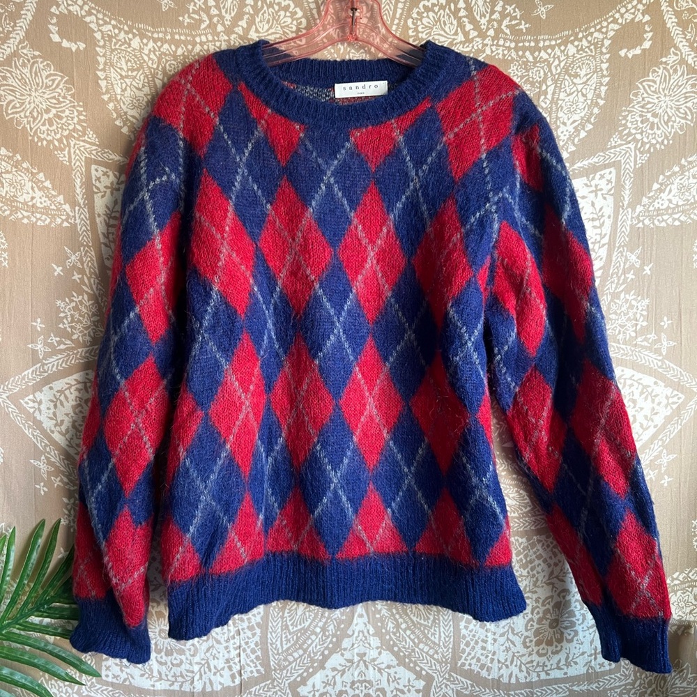 Sandro Jona Argyle Mohair-Blend Sweater Size 1 - Picture 3 of 10